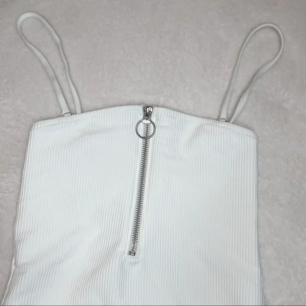 Frankie's Bikinis Flash White Zip Up‎ Ribbed One Piece Swim Suit